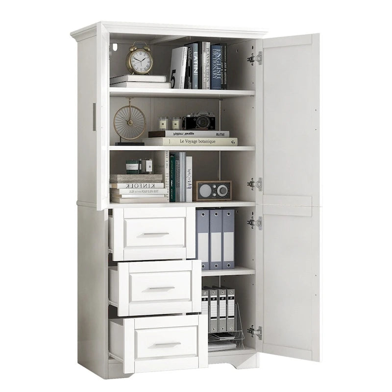 Armoire de rangement haute et large avec portes pour salle de bain, trois tiroirs-10
