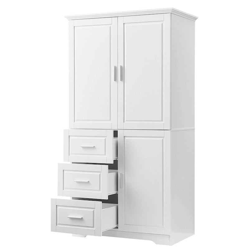 Armoire de rangement haute et large avec portes pour salle de bain, trois tiroirs-11