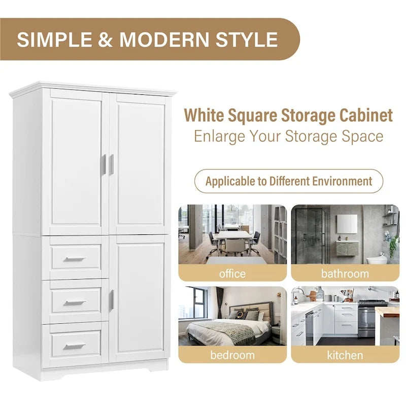 Armoire de rangement haute et large avec portes pour salle de bain, trois tiroirs-17