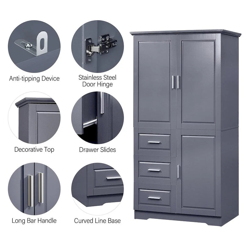 Armoire de rangement haute et large avec portes pour salle de bain, trois tiroirs-27