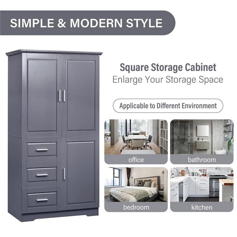 Armoire de rangement haute et large avec portes pour salle de bain, trois tiroirs-28