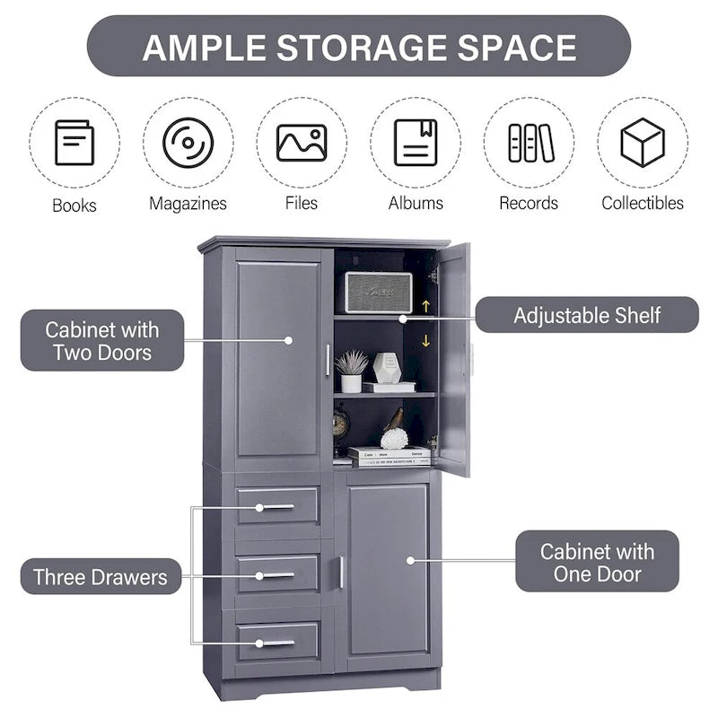 Armoire de rangement haute et large avec portes pour salle de bain, trois tiroirs-29