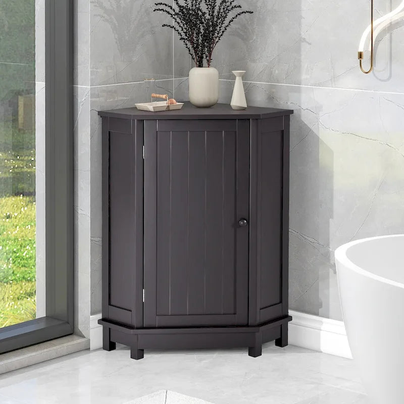 Meuble de salle de bain moderne d'angle triangulaire avec étagère réglable, panneau MDF-3