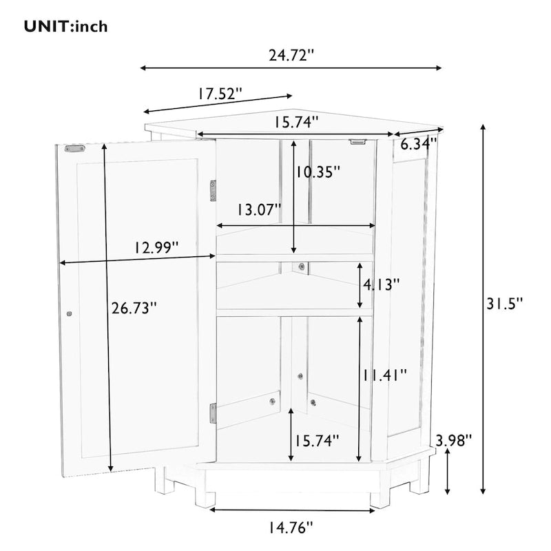 Meuble de salle de bain moderne d'angle triangulaire avec étagère réglable, panneau MDF-10