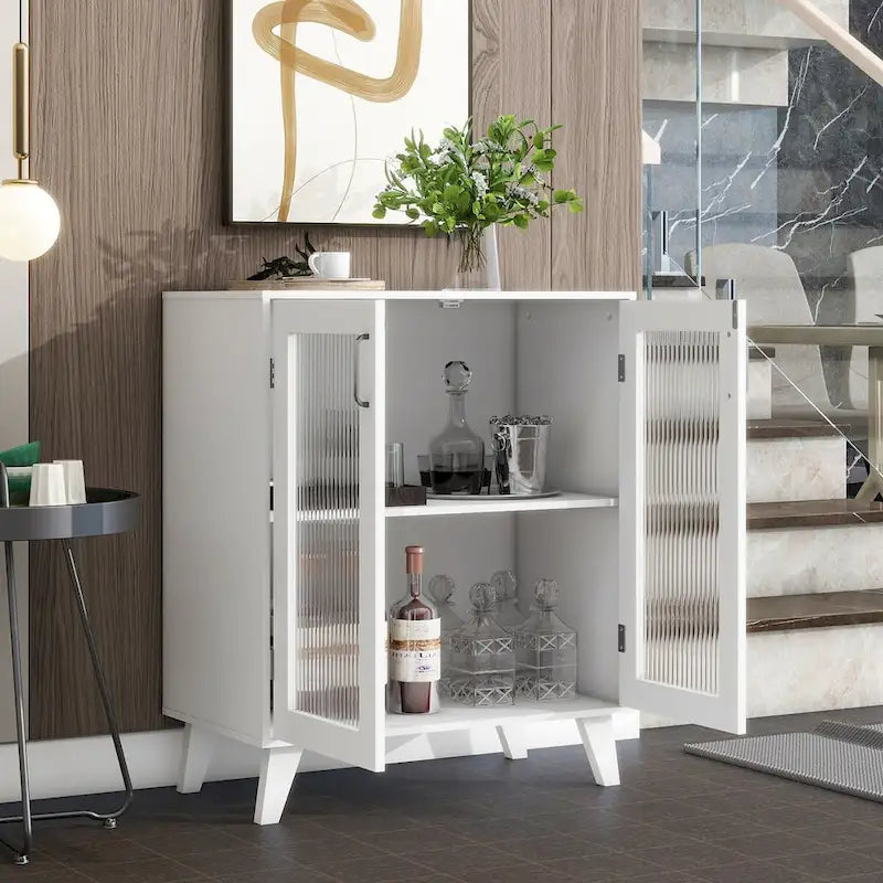 Meuble de rangement moderne pour salle de bain avec 2 portes vitrées et étagère réglable, blanc-3