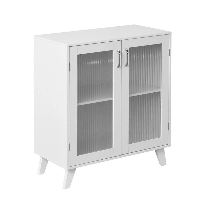 Meuble de rangement moderne pour salle de bain avec 2 portes vitrées et étagère réglable, blanc-4
