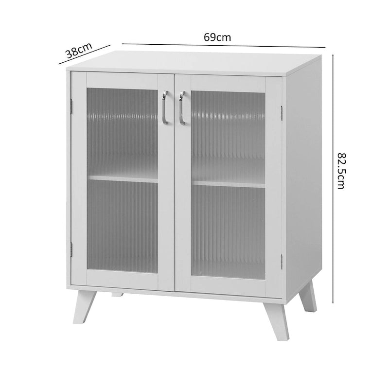 Meuble de rangement moderne pour salle de bain avec 2 portes vitrées et étagère réglable, blanc-5