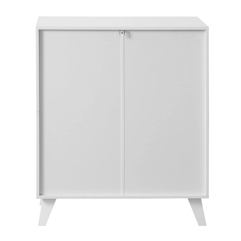 Meuble de rangement moderne pour salle de bain avec 2 portes vitrées et étagère réglable, blanc-6