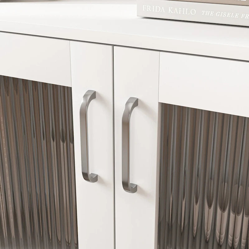 Meuble de rangement moderne pour salle de bain avec 2 portes vitrées et étagère réglable, blanc-7