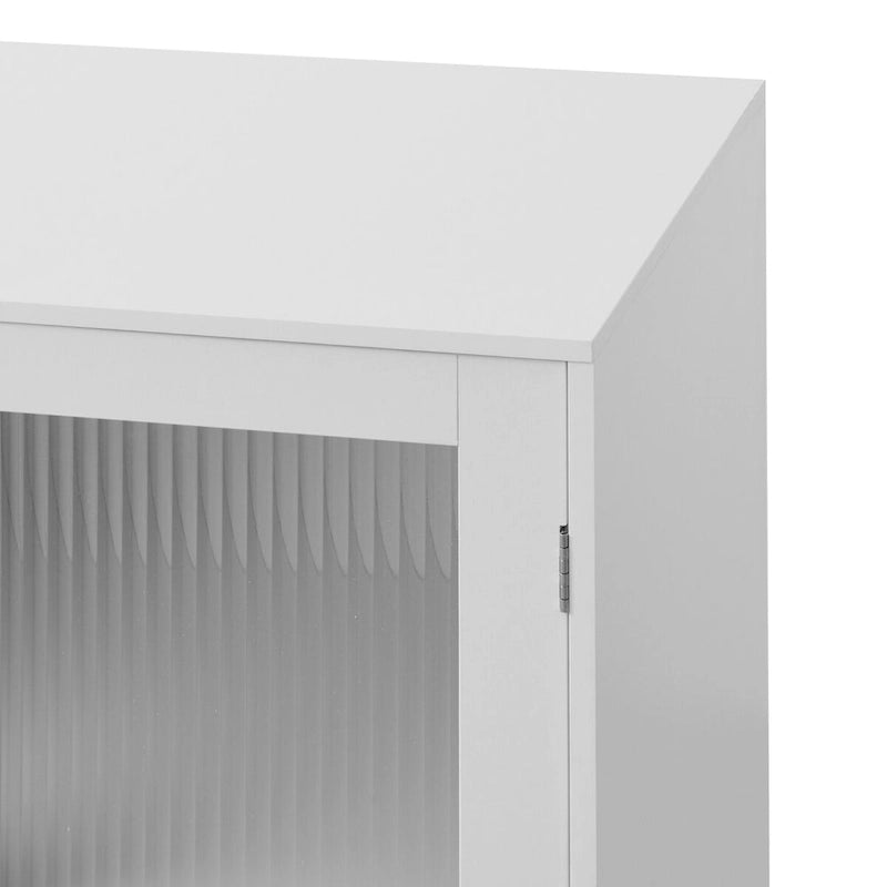 Meuble de rangement moderne pour salle de bain avec 2 portes vitrées et étagère réglable, blanc-8