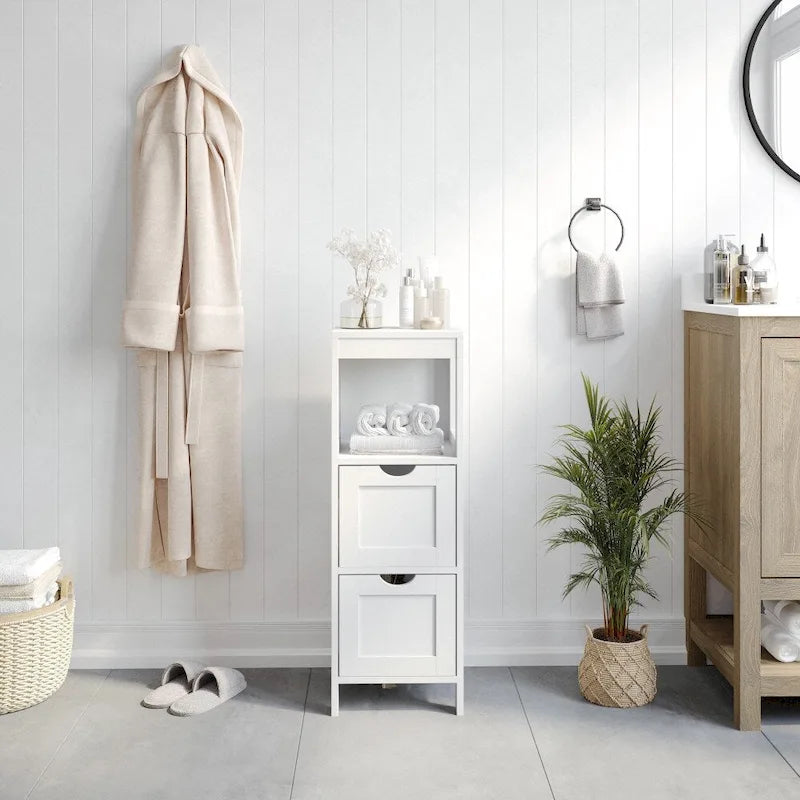 Organisateur de rangement de salle de bain de style campagnard avec tiroirs et étagère ouverte-3