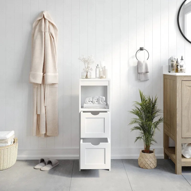 Organisateur de rangement de salle de bain de style campagnard avec tiroirs et étagère ouverte-4