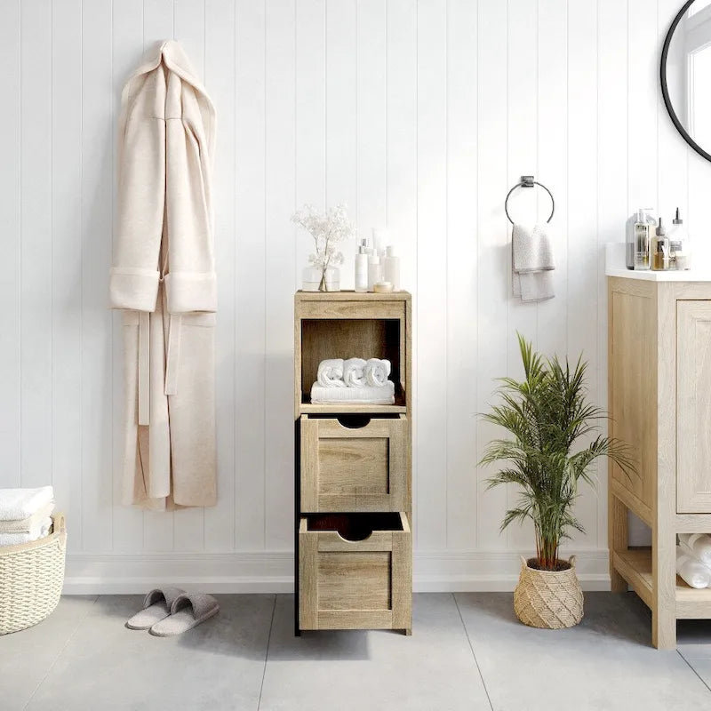Organisateur de rangement de salle de bain de style campagnard avec tiroirs et étagère ouverte-14