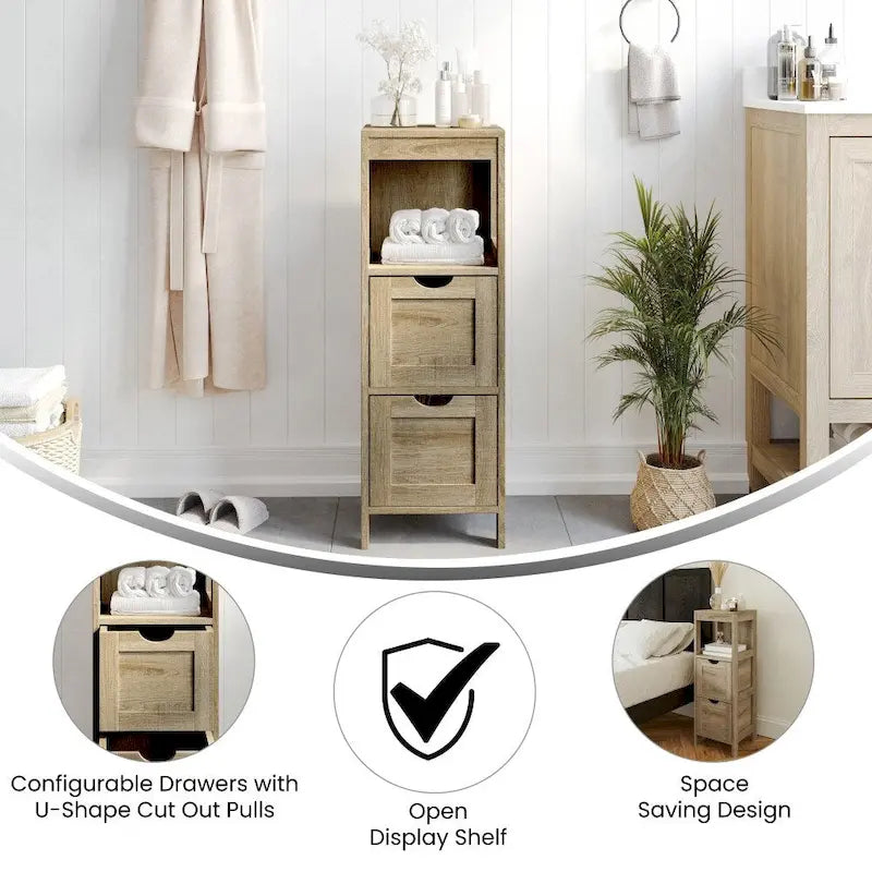 Organisateur de rangement de salle de bain de style campagnard avec tiroirs et étagère ouverte-17