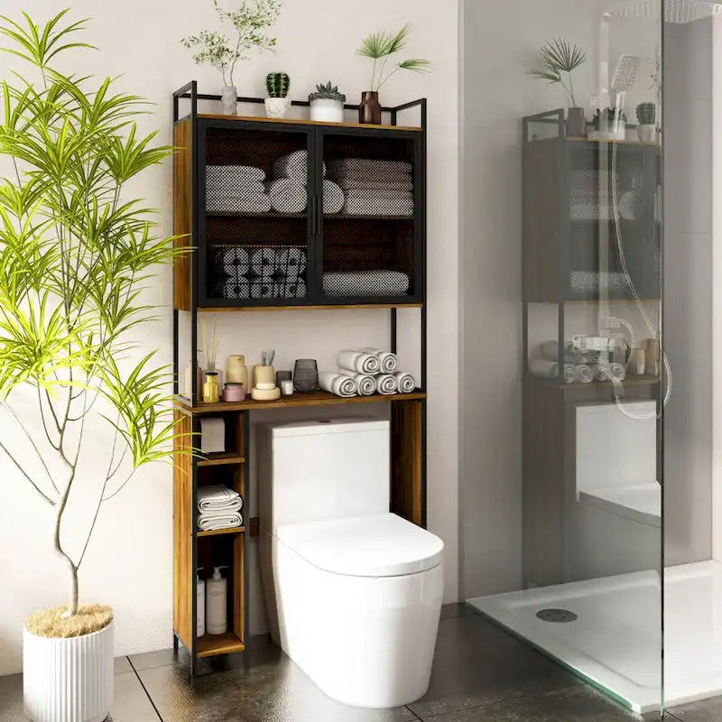 Étagère de rangement à plusieurs niveaux pour salle de bain à suspendre au-dessus des toilettes-3