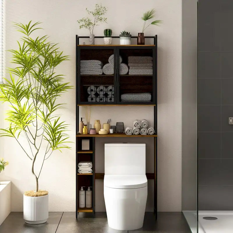 Étagère de rangement à plusieurs niveaux pour salle de bain à suspendre au-dessus des toilettes-4
