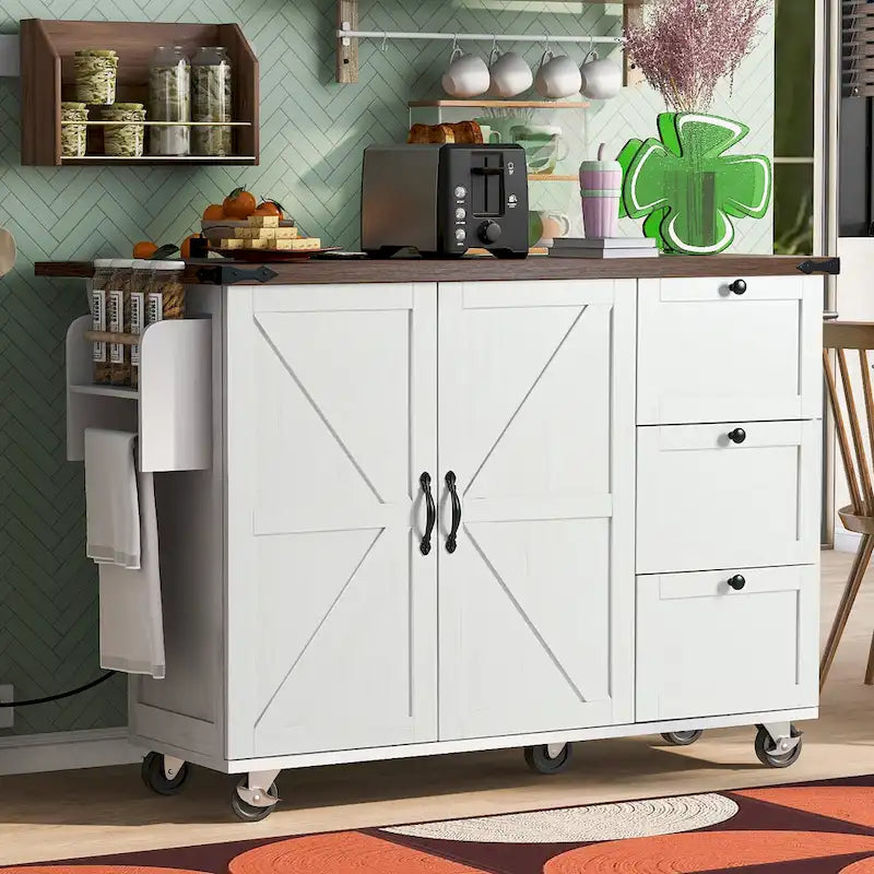 Îlot de cuisine de style campagnard avec prise électrique, pour la maison, la cuisine et la salle à manger-2
