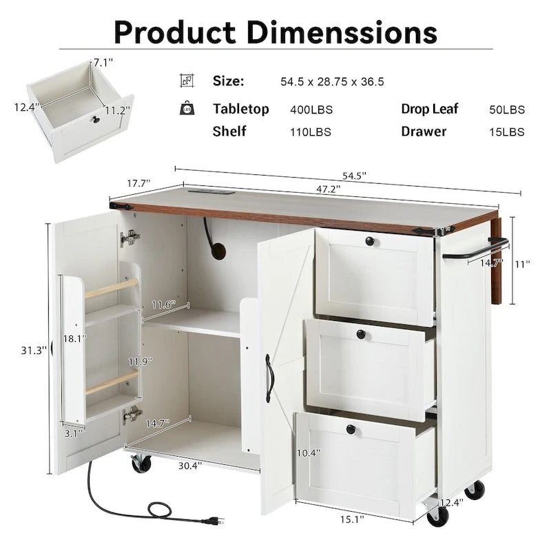 Îlot de cuisine de style campagnard avec prise électrique, pour la maison, la cuisine et la salle à manger-12