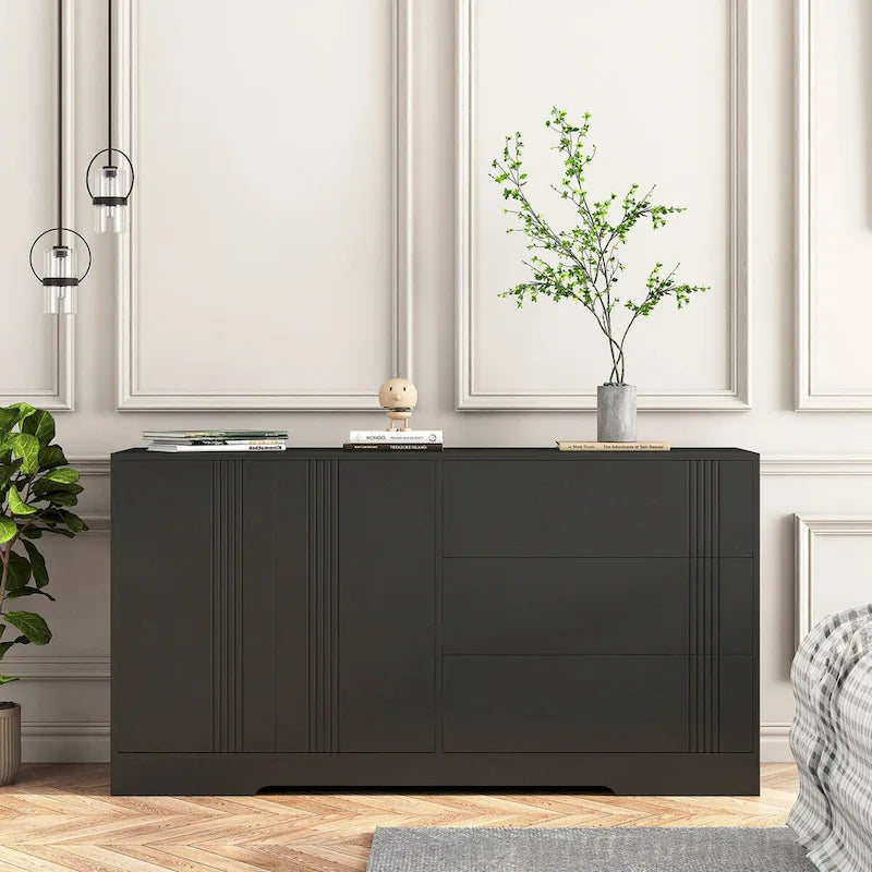 Buffet de cuisine moderne avec tiroirs et portes, grand coin café avec étagères réglables-4
