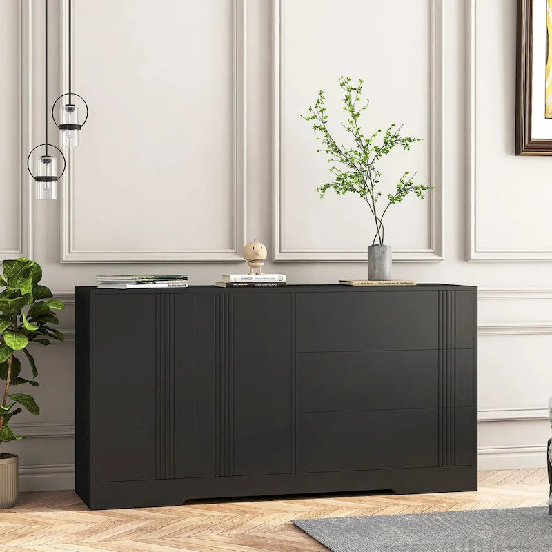 Buffet de cuisine moderne avec tiroirs et portes, grand coin café avec étagères réglables-7