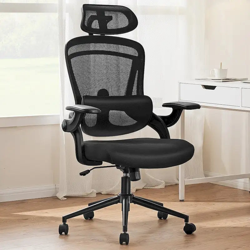 Chaise de bureau à dossier haut avec soutien lombaire et appui-tête réglables-13