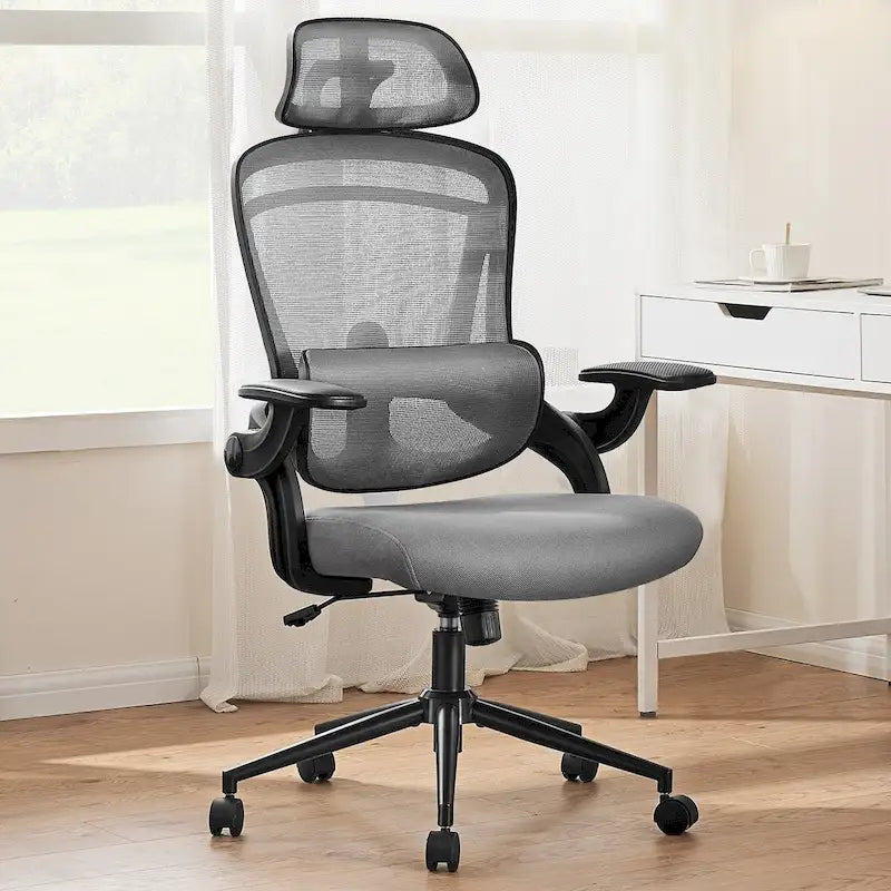 Chaise de bureau à dossier haut avec soutien lombaire et appui-tête réglables-14