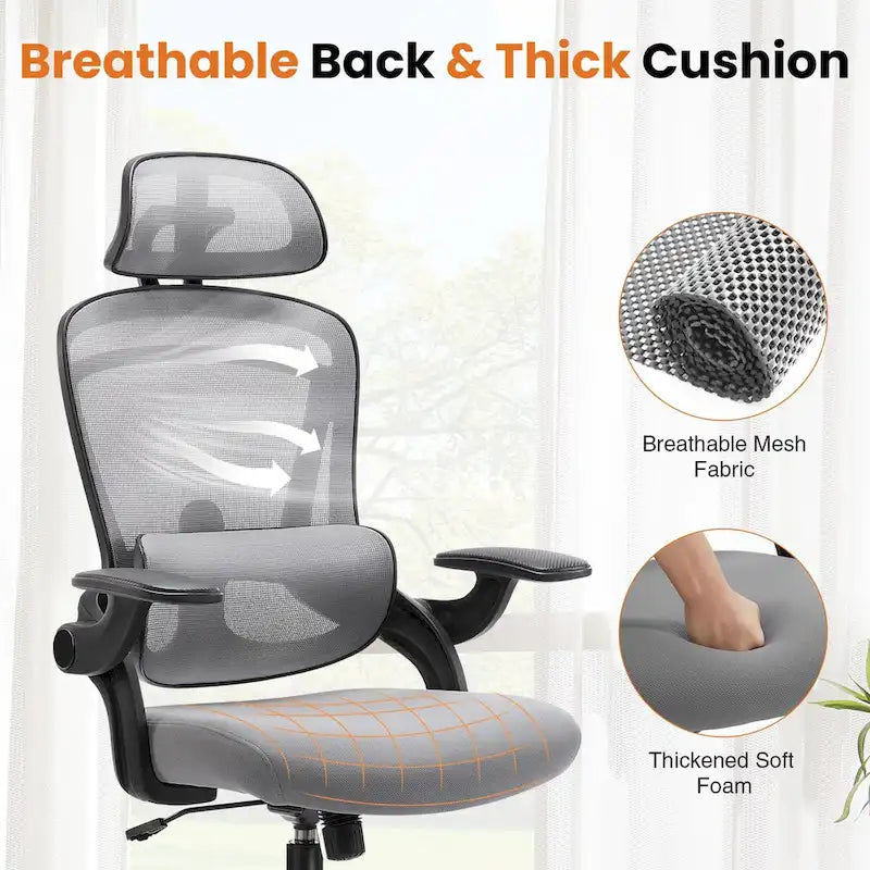 Chaise de bureau à dossier haut avec soutien lombaire et appui-tête réglables-2