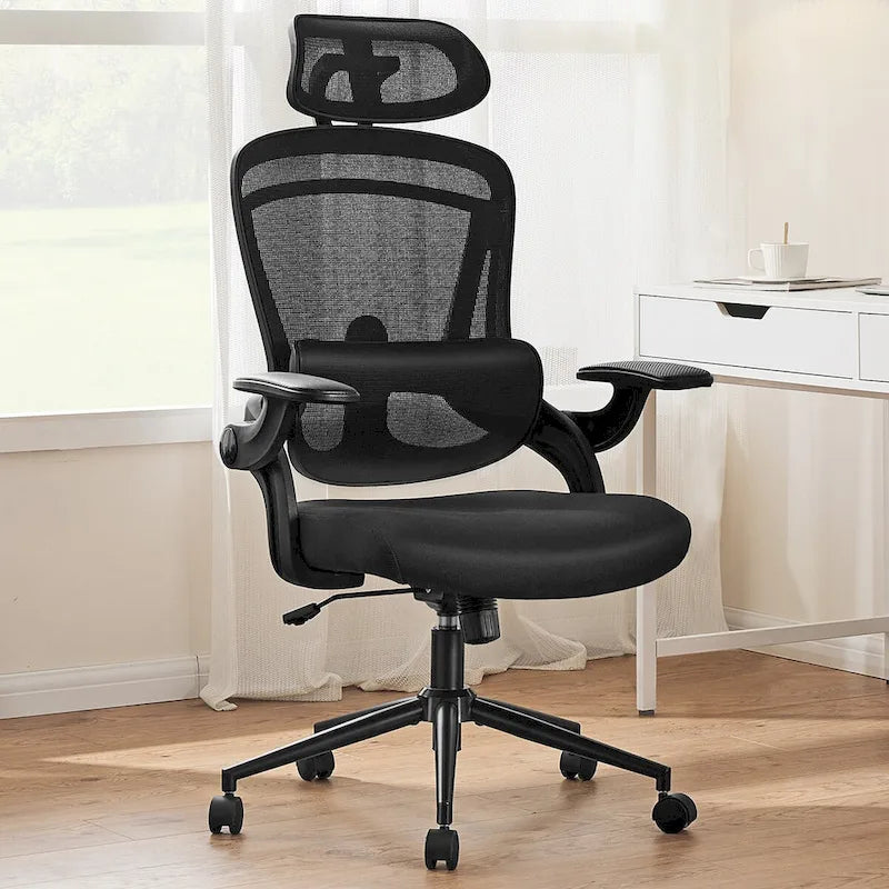 Chaise de bureau à dossier haut avec soutien lombaire et appui-tête réglables-4