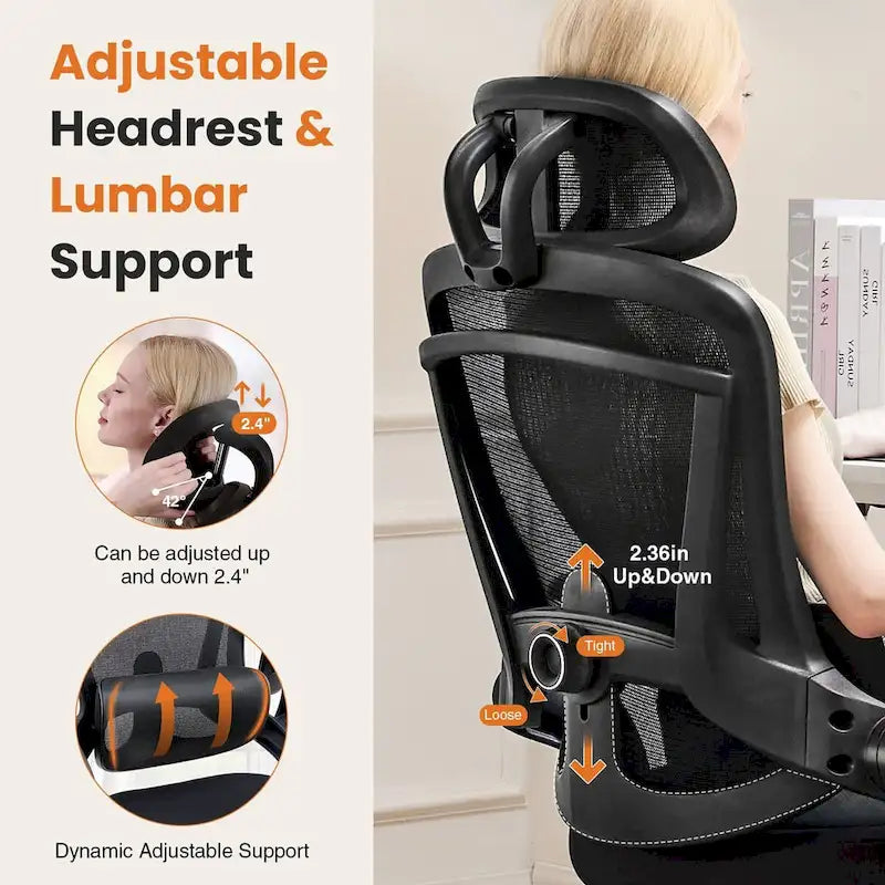 Chaise de bureau à dossier haut avec soutien lombaire et appui-tête réglables-6