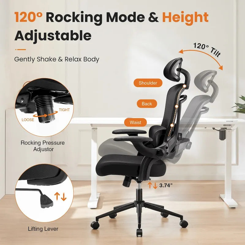 Chaise de bureau à dossier haut avec soutien lombaire et appui-tête réglables-7