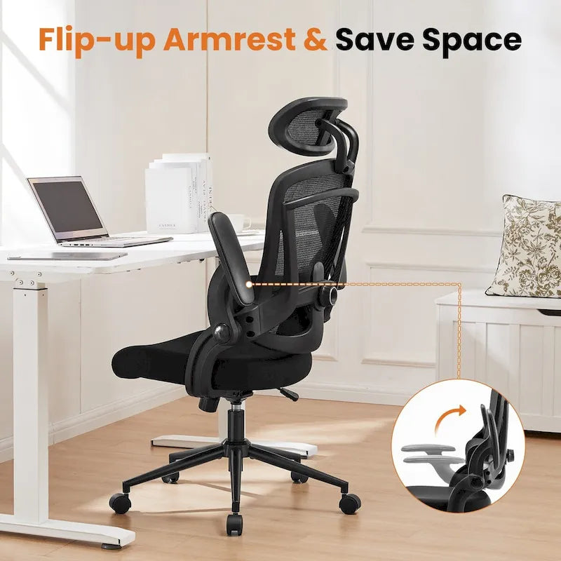 Chaise de bureau à dossier haut avec soutien lombaire et appui-tête réglables-8