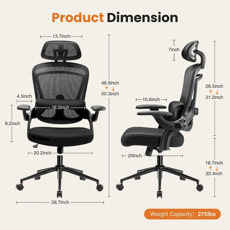 Chaise de bureau à dossier haut avec soutien lombaire et appui-tête réglables-9