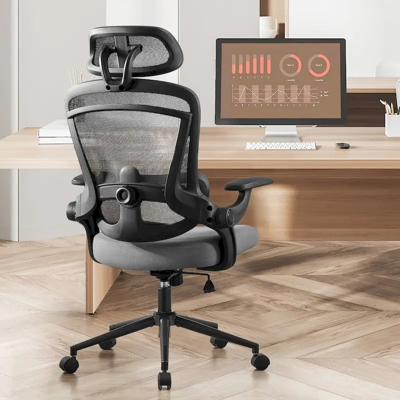Chaise de bureau à dossier haut avec soutien lombaire et appui-tête réglables-10