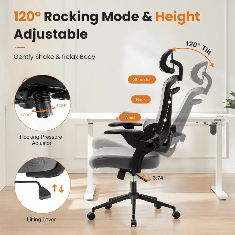 Chaise de bureau à dossier haut avec soutien lombaire et appui-tête réglables-11