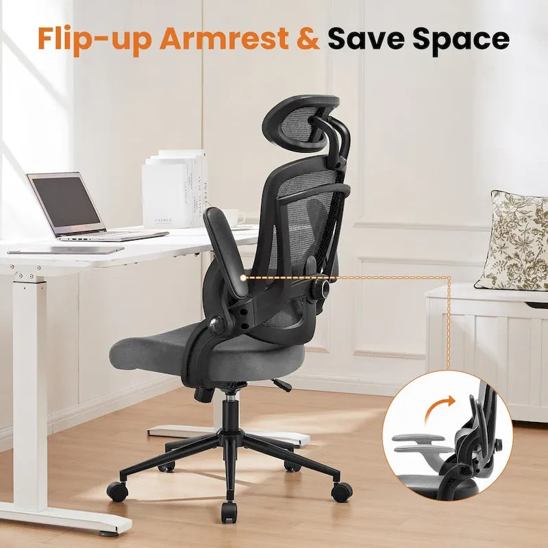 Chaise de bureau à dossier haut avec soutien lombaire et appui-tête réglables-12