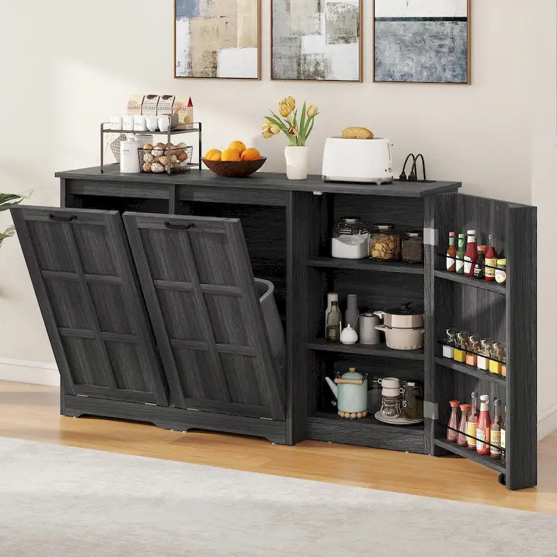 Îlot de cuisine avec double poubelle basculante et rangements-26