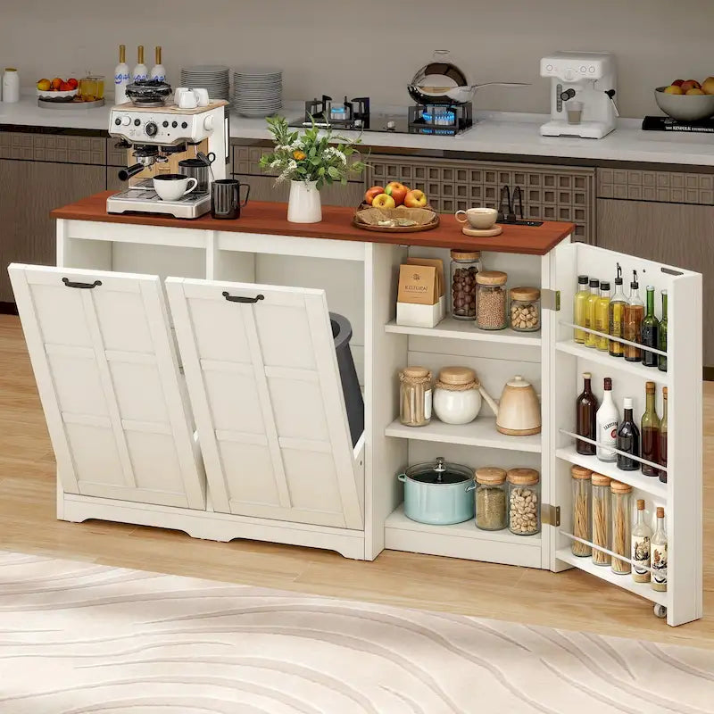 Îlot de cuisine avec double poubelle basculante et rangements-27