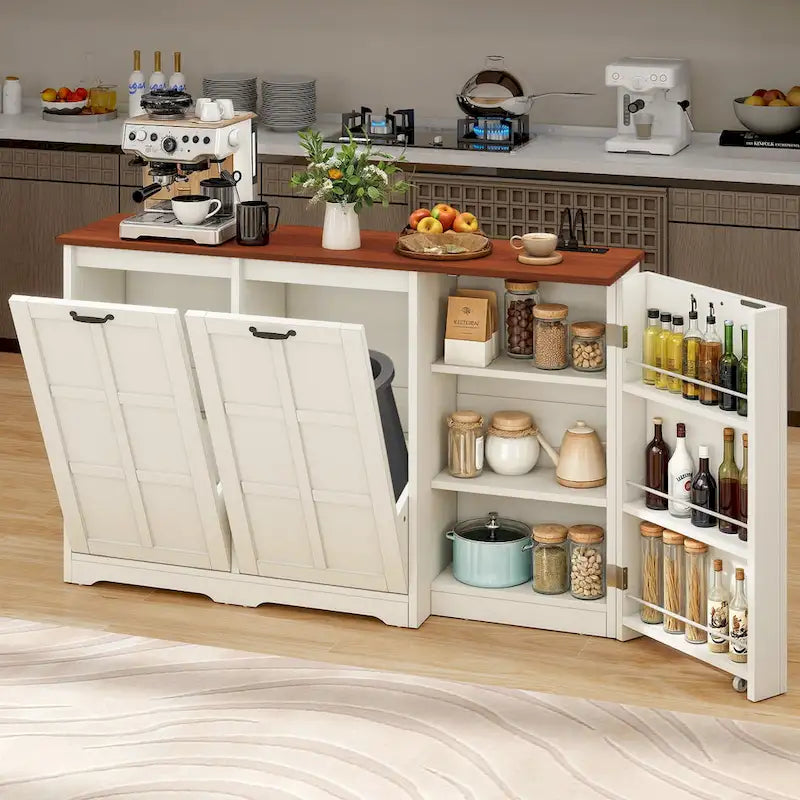 Îlot de cuisine avec double poubelle basculante et rangements