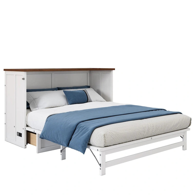 Commode de lit escamotable en pin massif avec station de recharge et grand tiroir de rangement-6