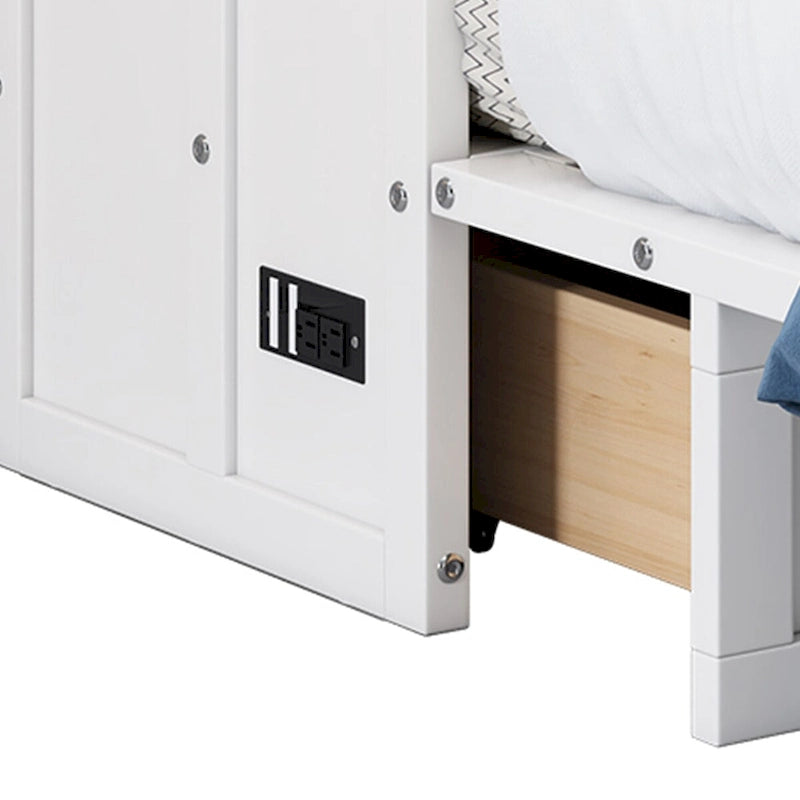 Commode de lit escamotable en pin massif avec station de recharge et grand tiroir de rangement-10
