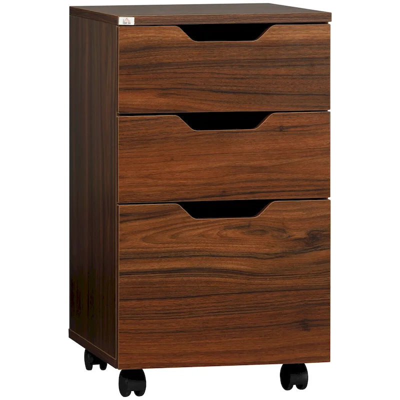 Meuble de rangement de bureau à 3 tiroirs, à glisser sous un bureau, avec roulettes, aspect bois brun-10