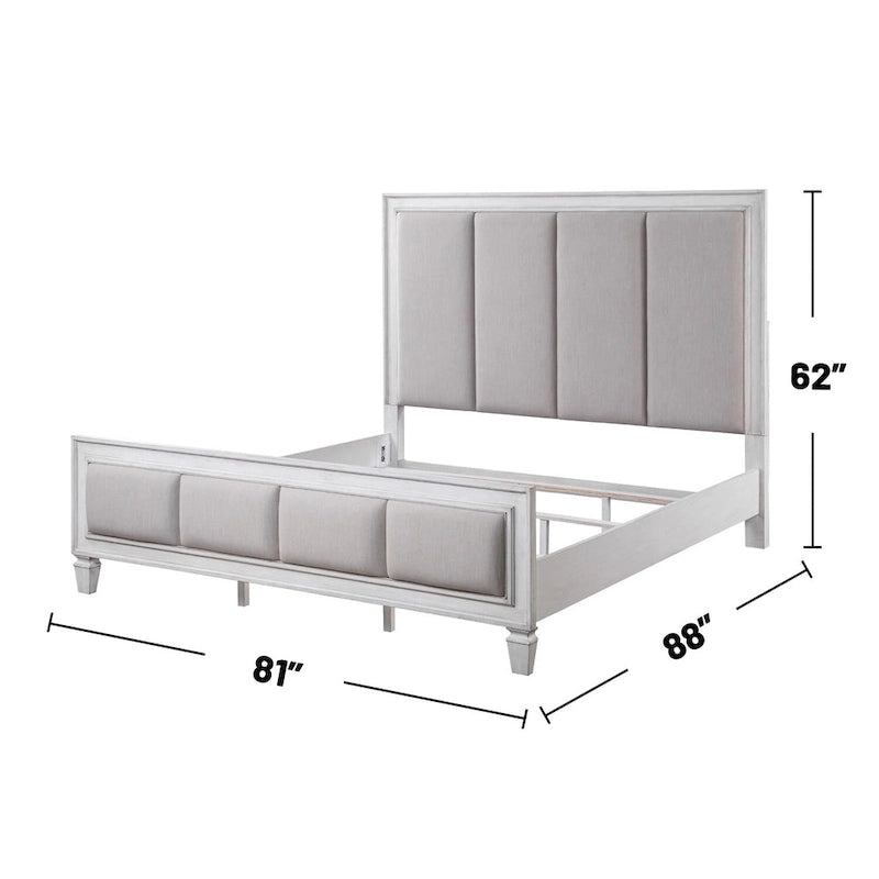 Lit recouvert de lin gris clair et blanc vieilli-6