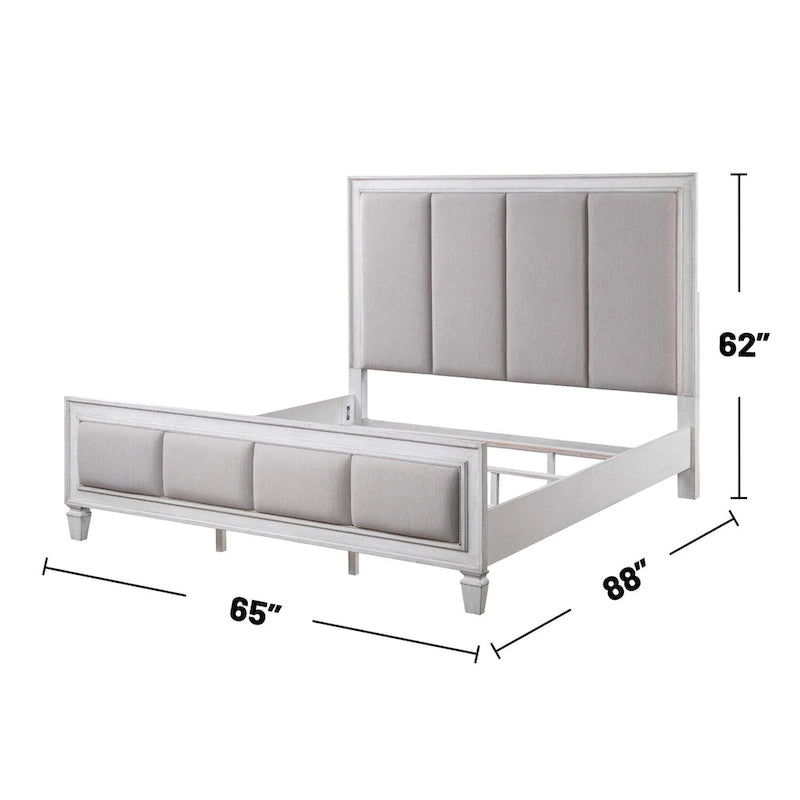 Lit recouvert de lin gris clair et blanc vieilli-7