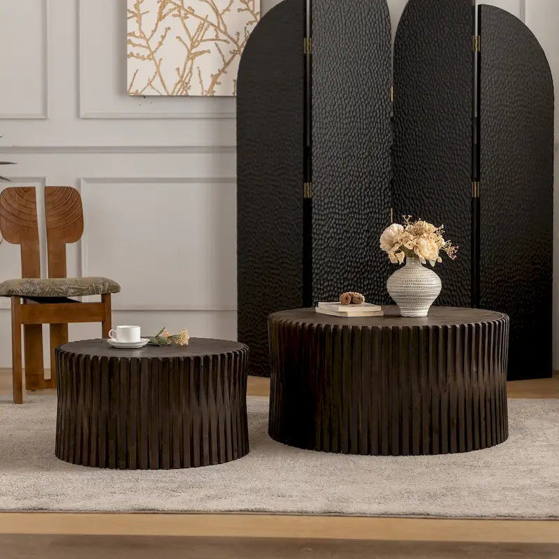 Ensemble de 2 tables basses avec motif texturé vertical en relief pour salon-29