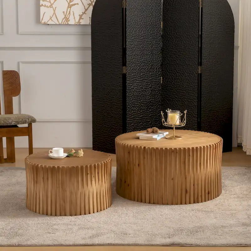 Ensemble de 2 tables basses avec motif texturé vertical en relief pour salon-30