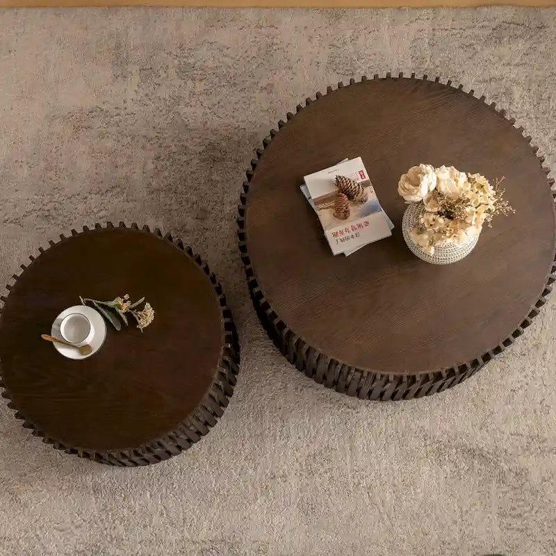 Ensemble de 2 tables basses avec motif texturé vertical en relief pour salon-2