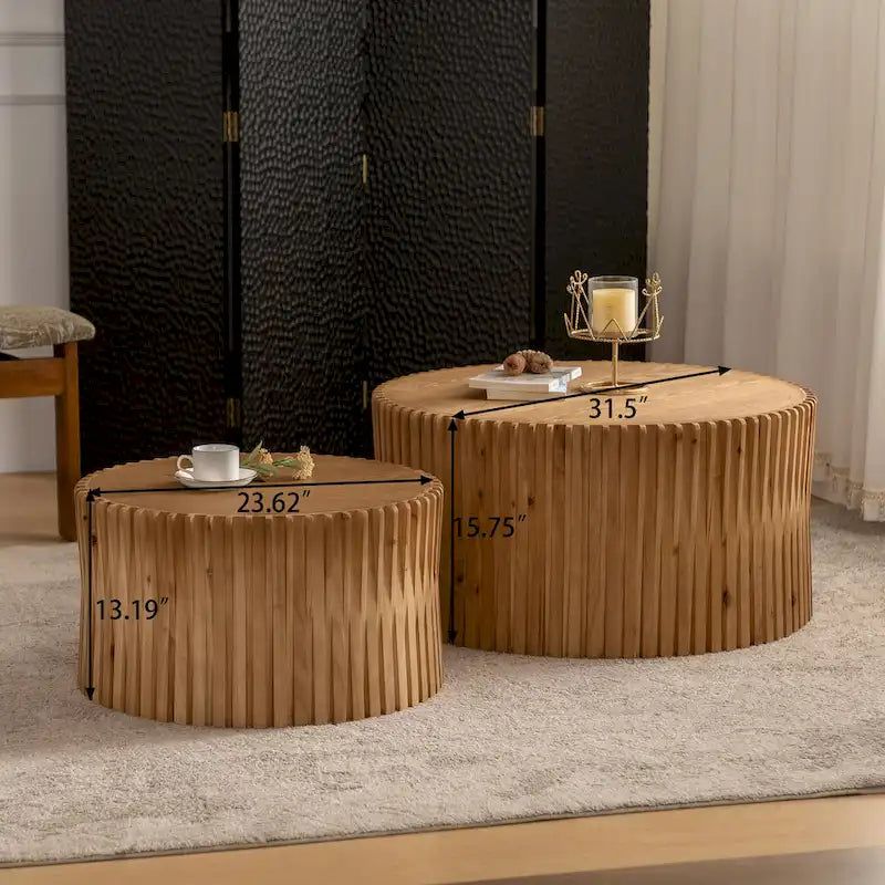 Ensemble de 2 tables basses avec motif texturé vertical en relief pour salon-3