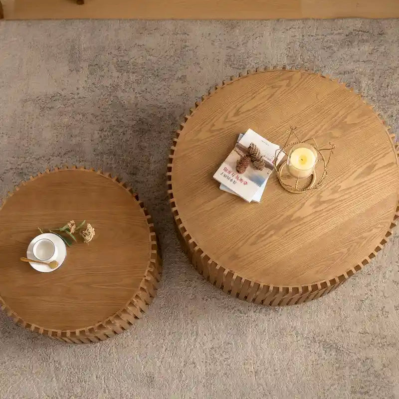 Ensemble de 2 tables basses avec motif texturé vertical en relief pour salon-4