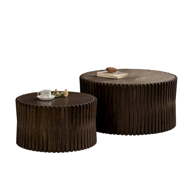 Ensemble de 2 tables basses avec motif texturé vertical en relief pour salon-8
