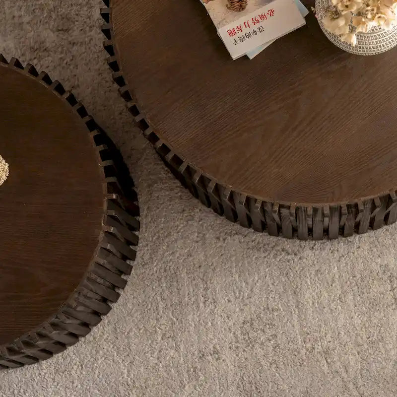 Ensemble de 2 tables basses avec motif texturé vertical en relief pour salon-15